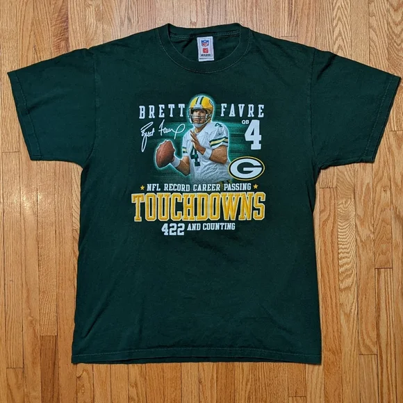 NFL Brett Farve Quarterback Record Shirt Green Bay Packers Large Men's Football - Picture 2 of 13